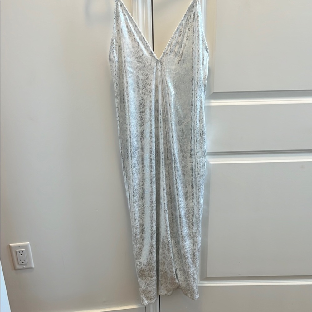 Zara Metallic Silver Slip Dress